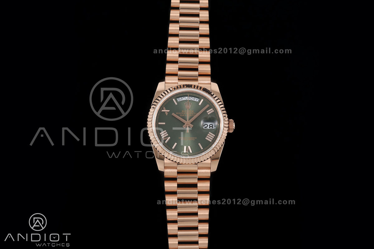 Day Date 36 RG QF 1:1 Best Edition 904L Steel Green Roman Dial on President Bracelet A2836 V3